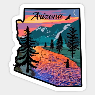 Fly Fishing Arizona State Map Mountain Sunset River Retro Sticker